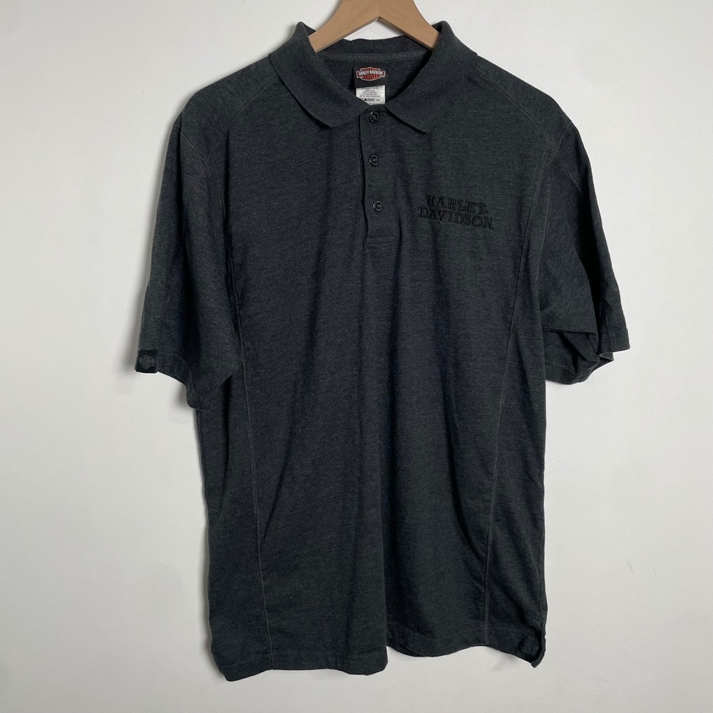Harley Davidson Polo Shirt Mens L Dark Gray Motorcycle Salem MA Embroidered